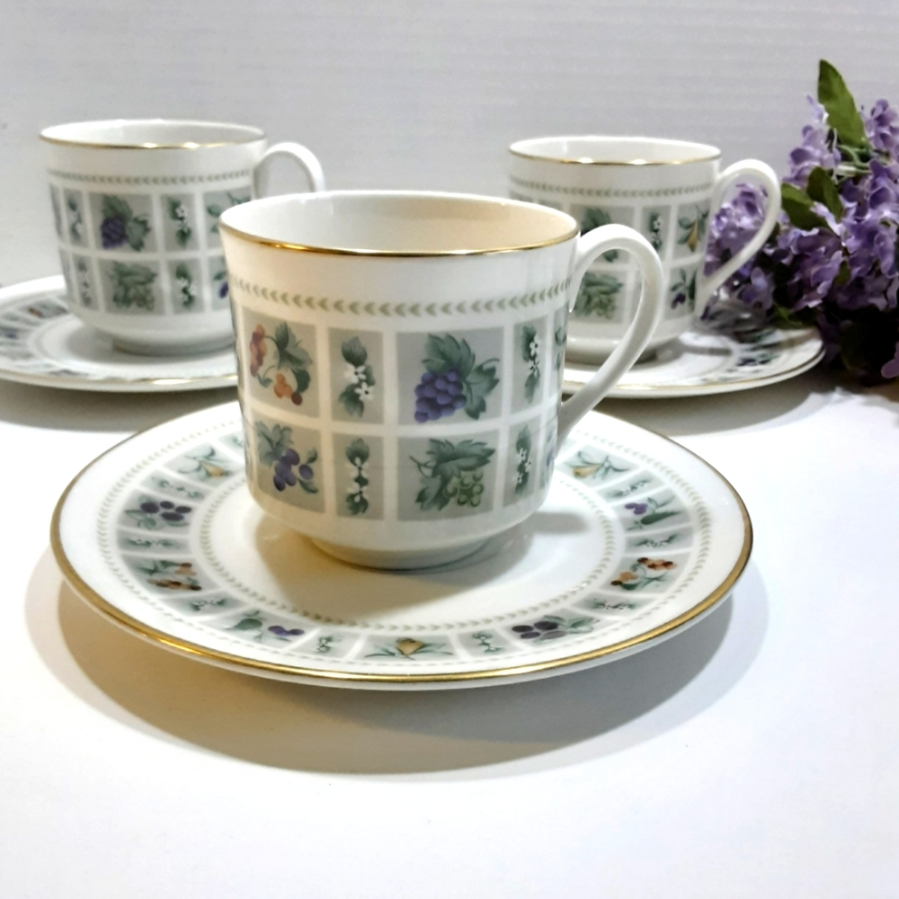 3 Royal Doulton Tapestry Cups & Saucers TC1024 Vintage Fruit Flower Cottagecore